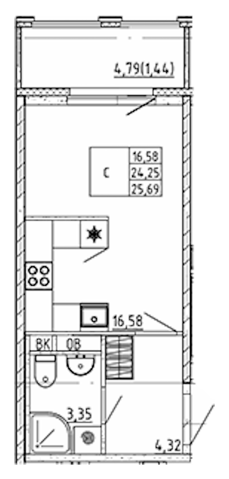 Квартира студия 25.69 м², 8/12 эт., ЖК «UP! Квартал Воронцовский»